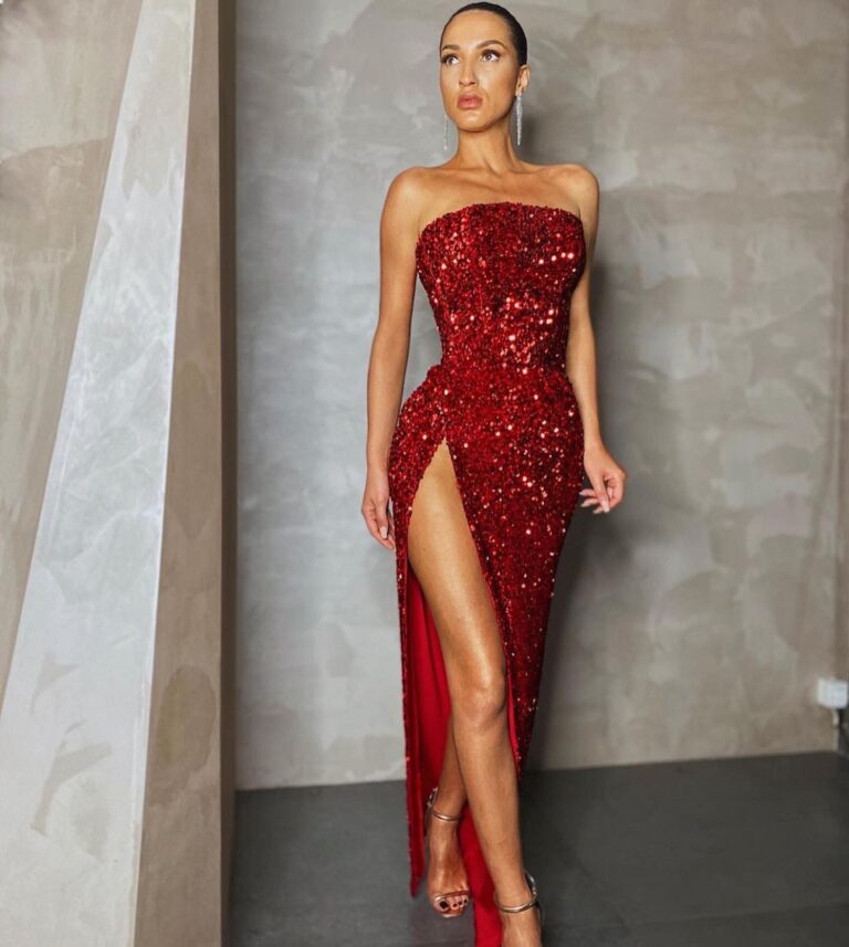 Lia Stubulla Red Sequins Gown - Dress Hire Dolls